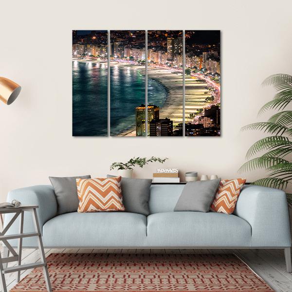 Copacabana Beach At Night Canvas Wall Art-4 Horizontal-Gallery Wrap-34&quot; x 24&quot;-Tiaracle