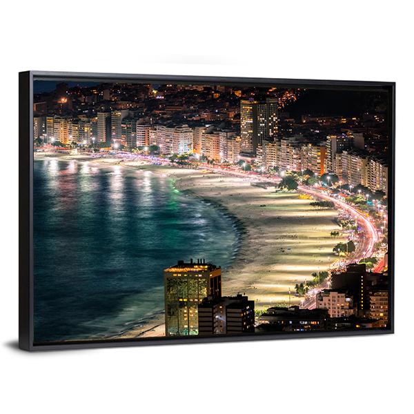 Copacabana Beach At Night Canvas Wall Art-3 Horizontal-Gallery Wrap-25" x 16"-Tiaracle