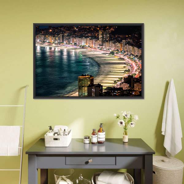 Copacabana Beach At Night Canvas Wall Art-3 Horizontal-Gallery Wrap-25" x 16"-Tiaracle