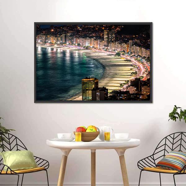 Copacabana Beach At Night Canvas Wall Art-1 Piece-Floating Frame-24" x 16"-Tiaracle
