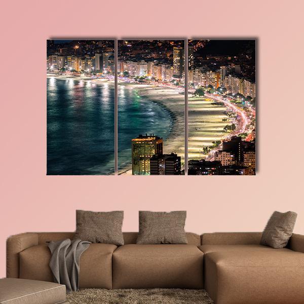 Copacabana Beach At Night Canvas Wall Art-3 Horizontal-Gallery Wrap-25" x 16"-Tiaracle