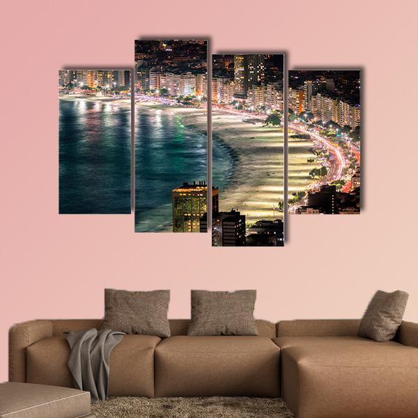 Copacabana Beach At Night Canvas Wall Art-4 Pop-Gallery Wrap-50" x 32"-Tiaracle