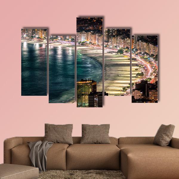 Copacabana Beach At Night Canvas Wall Art-5 Pop-Gallery Wrap-47" x 32"-Tiaracle