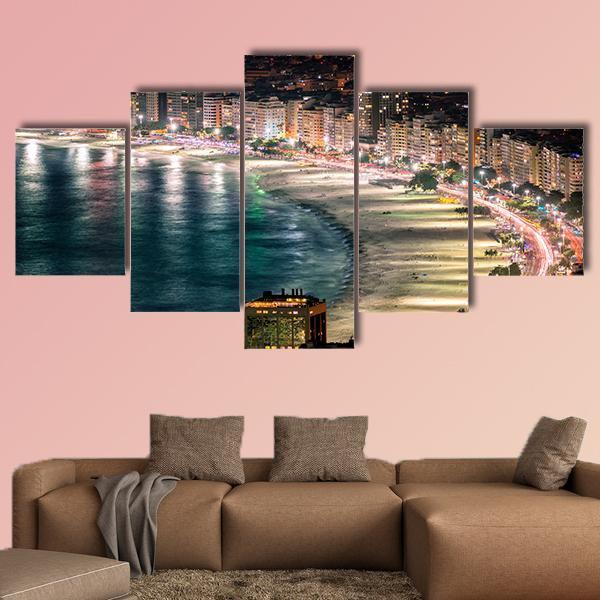 Copacabana Beach At Night Canvas Wall Art-5 Star-Gallery Wrap-62" x 32"-Tiaracle