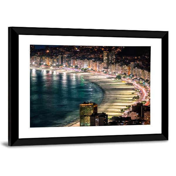 Copacabana Beach At Night Canvas Wall Art-3 Horizontal-Gallery Wrap-25" x 16"-Tiaracle