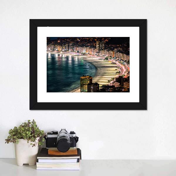 Copacabana Beach At Night Canvas Wall Art-3 Horizontal-Gallery Wrap-25" x 16"-Tiaracle