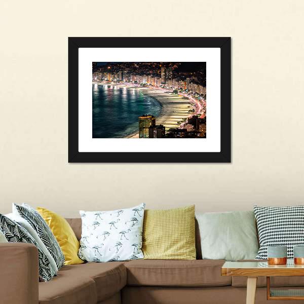 Copacabana Beach At Night Canvas Wall Art-1 Piece-Framed Print-20" x 16"-Tiaracle