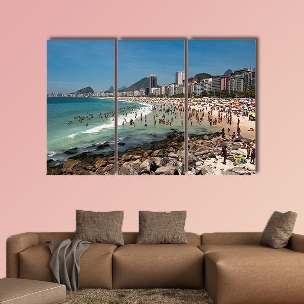 People On Copacabana Beach Canvas Wall Art-3 Horizontal-Gallery Wrap-25" x 16"-Tiaracle