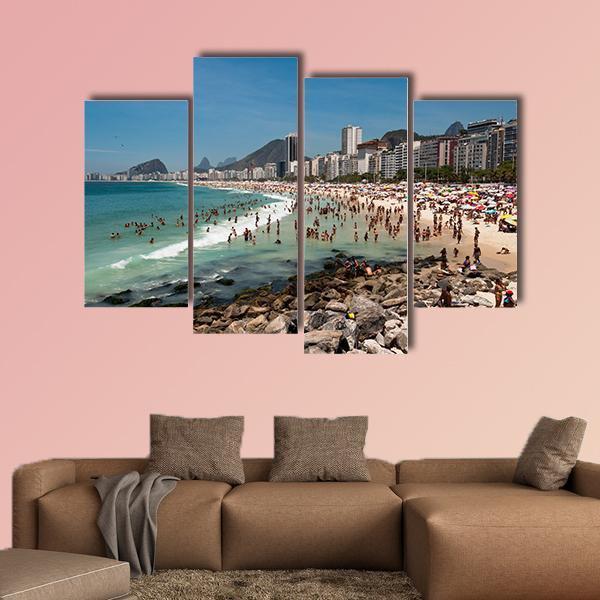People On Copacabana Beach Canvas Wall Art-4 Pop-Gallery Wrap-50" x 32"-Tiaracle