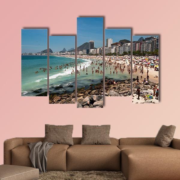 People On Copacabana Beach Canvas Wall Art-5 Pop-Gallery Wrap-47" x 32"-Tiaracle