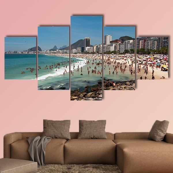 People On Copacabana Beach Canvas Wall Art-5 Star-Gallery Wrap-62" x 32"-Tiaracle