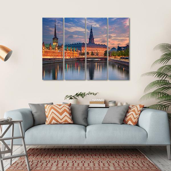 Copenhagen During Twilight Canvas Wall Art-4 Horizontal-Gallery Wrap-34" x 24"-Tiaracle