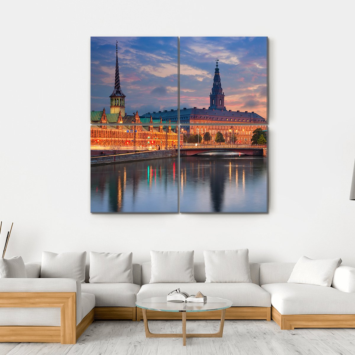 Copenhagen During Twilight Canvas Wall Art-4 Square-Gallery Wrap-17" x 17"-Tiaracle