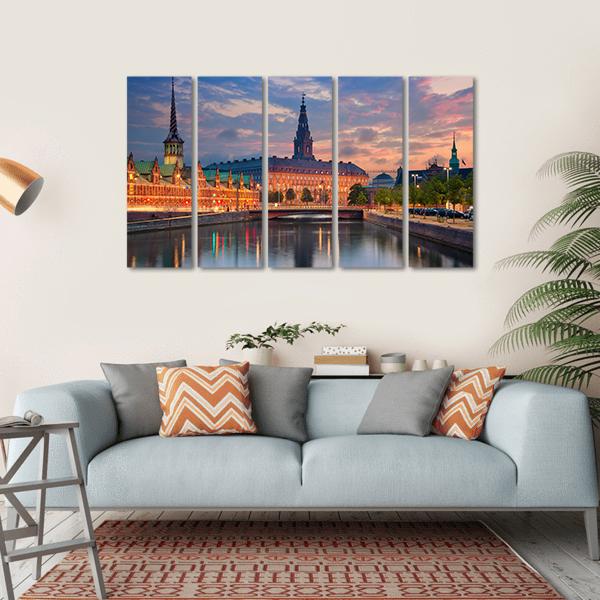Copenhagen During Twilight Canvas Wall Art-5 Horizontal-Gallery Wrap-22" x 12"-Tiaracle