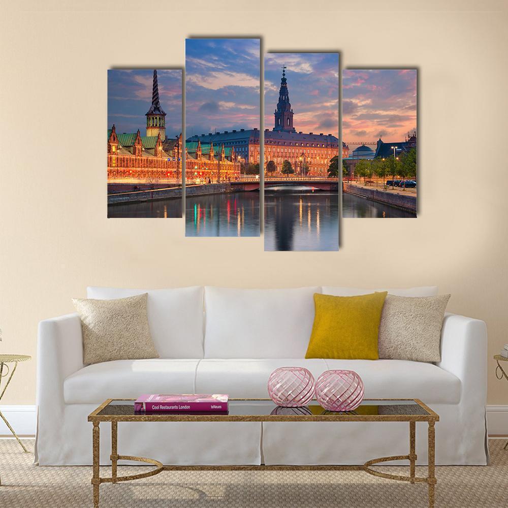 Copenhagen During Twilight Canvas Wall Art-4 Pop-Gallery Wrap-50" x 32"-Tiaracle