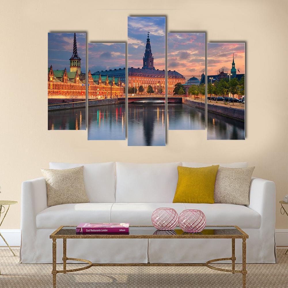 Copenhagen During Twilight Canvas Wall Art-5 Pop-Gallery Wrap-47" x 32"-Tiaracle