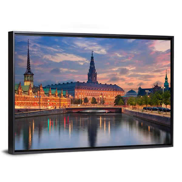 Copenhagen During Twilight Canvas Wall Art-3 Horizontal-Gallery Wrap-25" x 16"-Tiaracle