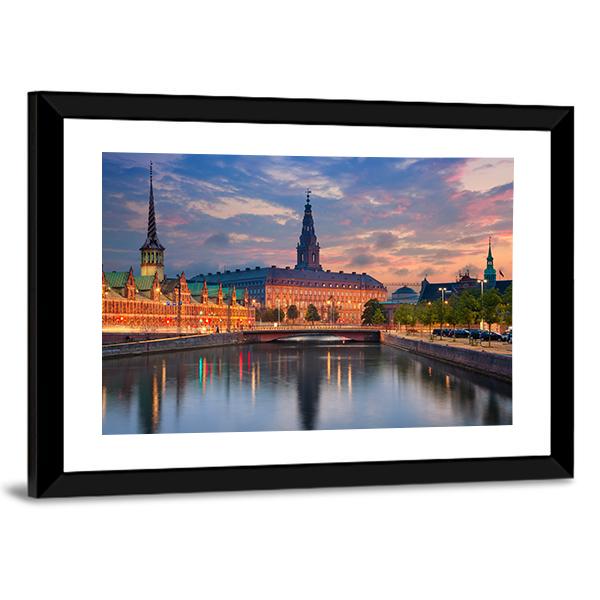 Copenhagen During Twilight Canvas Wall Art-3 Horizontal-Gallery Wrap-25" x 16"-Tiaracle