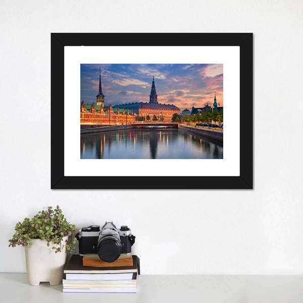 Copenhagen During Twilight Canvas Wall Art-3 Horizontal-Gallery Wrap-25" x 16"-Tiaracle