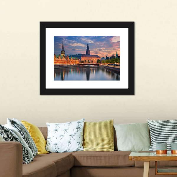 Copenhagen During Twilight Canvas Wall Art-1 Piece-Framed Print-20" x 16"-Tiaracle