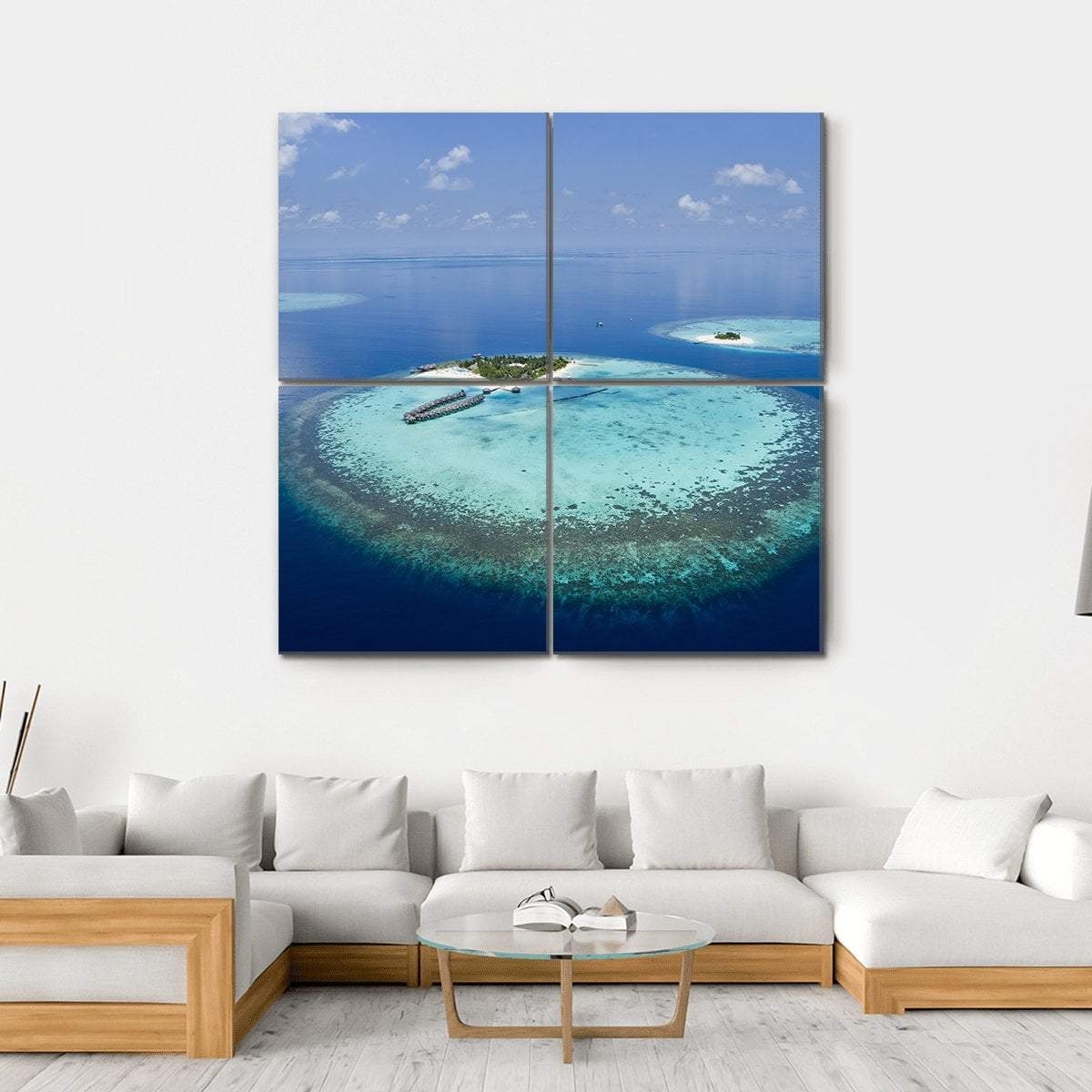 Coral Atolls Maldives Canvas Wall Art-4 Square-Gallery Wrap-17" x 17"-Tiaracle