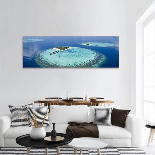 Coral Atolls Maldives Panoramic Canvas Wall Art-3 Piece-25" x 08"-Tiaracle