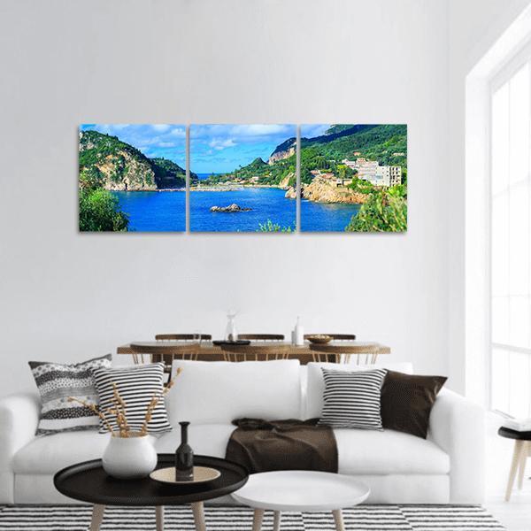 Corfu Island Greece Panoramic Canvas Wall Art-3 Piece-25" x 08"-Tiaracle