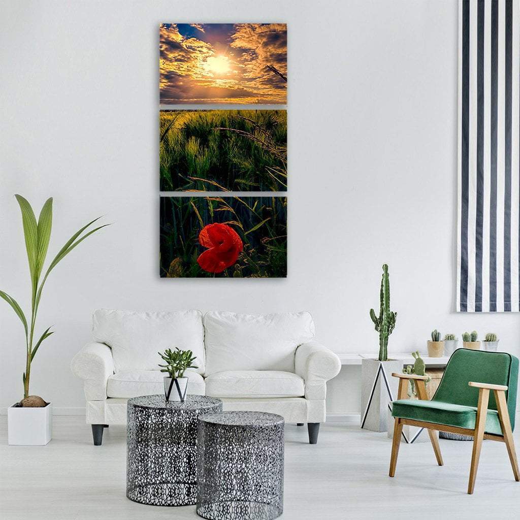 Corn Field In Summer Vertical Canvas Wall Art-3 Vertical-Gallery Wrap-12" x 25"-Tiaracle