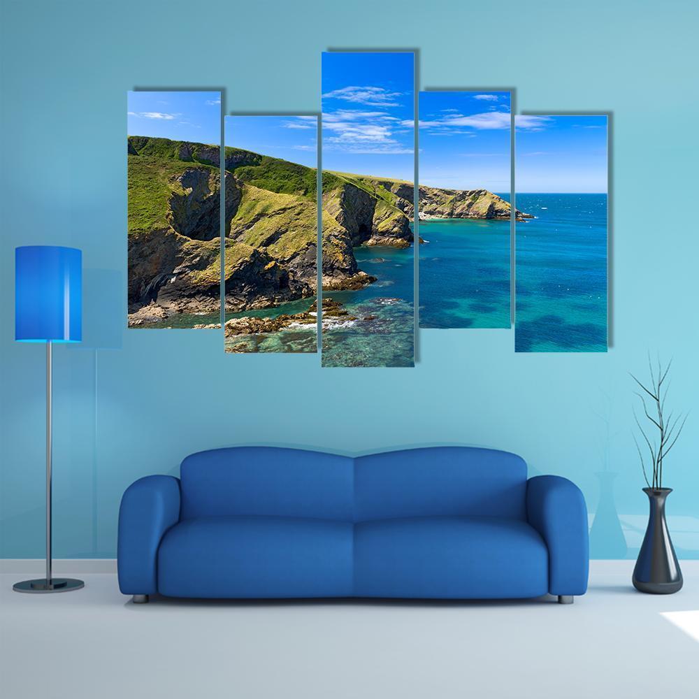 Cornwall Coast England Canvas Wall Art-5 Pop-Gallery Wrap-47" x 32"-Tiaracle