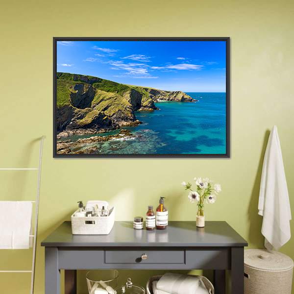 Cornwall Coast England Canvas Wall Art-3 Horizontal-Gallery Wrap-25" x 16"-Tiaracle