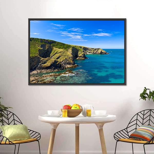 Cornwall Coast England Canvas Wall Art-1 Piece-Floating Frame-24" x 16"-Tiaracle