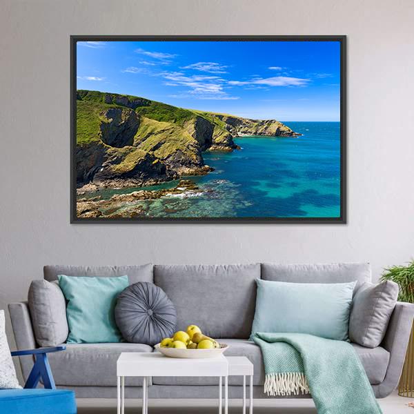 Cornwall Coast England Canvas Wall Art-3 Horizontal-Gallery Wrap-25" x 16"-Tiaracle