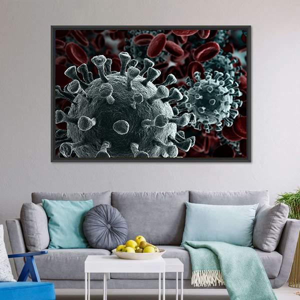 Coronavirus Close Up Canvas Wall Art-3 Horizontal-Gallery Wrap-25" x 16"-Tiaracle