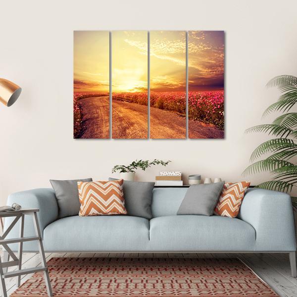 Pink Cosmos Flower Field Canvas Wall Art-4 Horizontal-Gallery Wrap-34" x 24"-Tiaracle