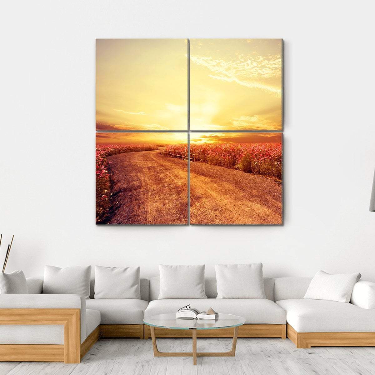 Pink Cosmos Flower Field Canvas Wall Art-4 Square-Gallery Wrap-17" x 17"-Tiaracle