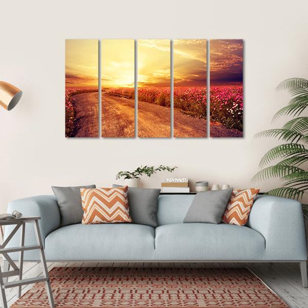 Pink Cosmos Flower Field Canvas Wall Art-5 Horizontal-Gallery Wrap-22" x 12"-Tiaracle