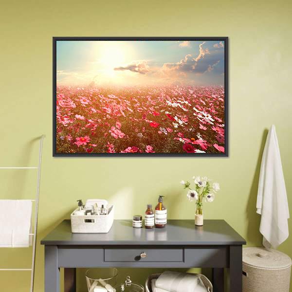 Cosmos Flower Field Canvas Wall Art-3 Horizontal-Gallery Wrap-25" x 16"-Tiaracle