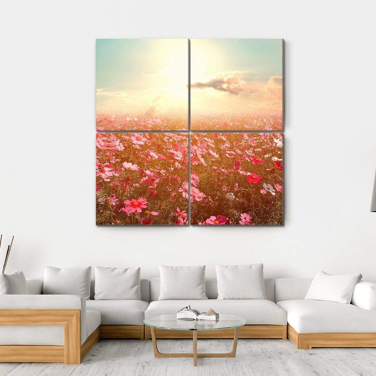 Cosmos Flower Field Canvas Wall Art-4 Square-Gallery Wrap-17" x 17"-Tiaracle
