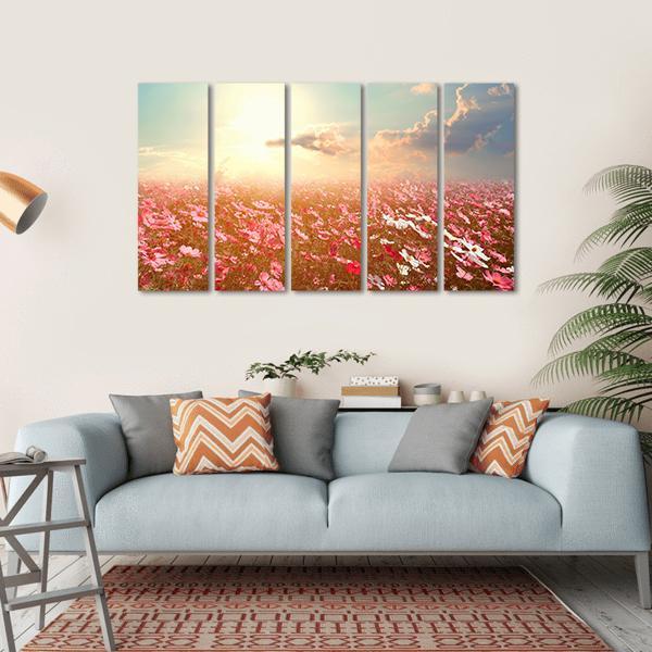 Cosmos Flower Field Canvas Wall Art-5 Horizontal-Gallery Wrap-22" x 12"-Tiaracle