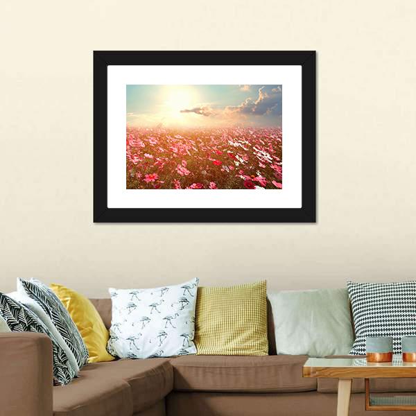 Cosmos Flower Field Canvas Wall Art-1 Piece-Framed Print-20" x 16"-Tiaracle