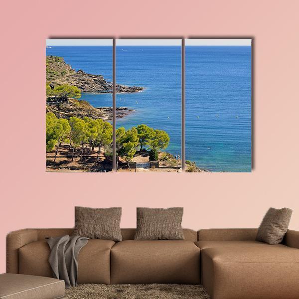 Costa Brava In Spain Canvas Wall Art-3 Horizontal-Gallery Wrap-37" x 24"-Tiaracle