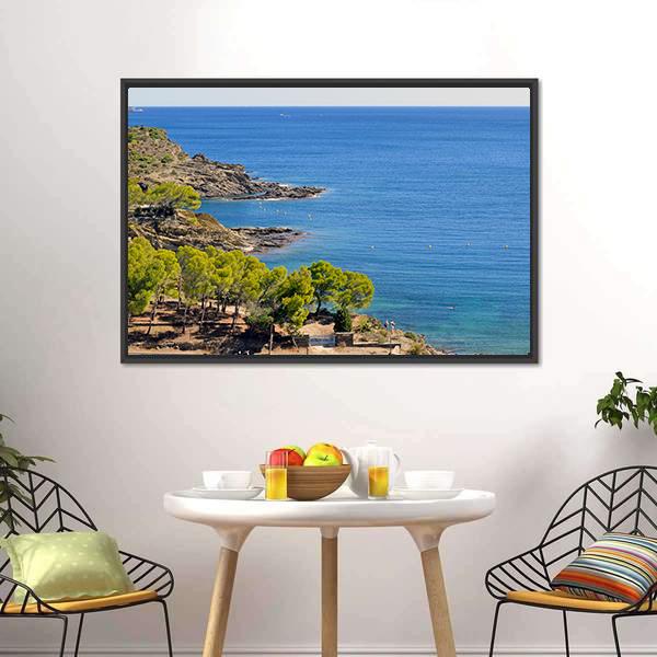 Costa Brava In Spain Canvas Wall Art-1 Piece-Floating Frame-24" x 16"-Tiaracle