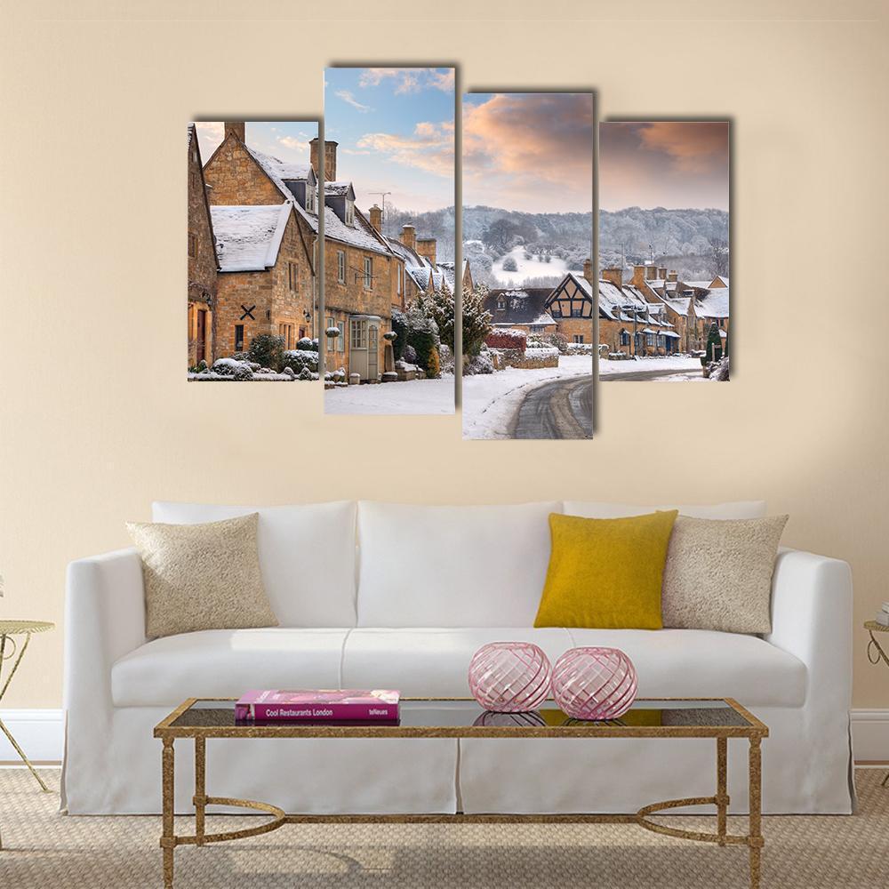 Cotswold Village In Snow Canvas Wall Art-4 Pop-Gallery Wrap-50" x 32"-Tiaracle