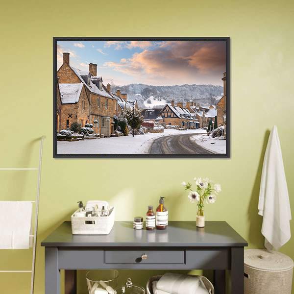 Cotswold Village In Snow Canvas Wall Art-3 Horizontal-Gallery Wrap-25" x 16"-Tiaracle