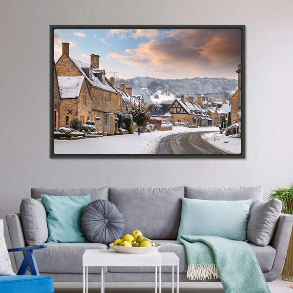 Cotswold Village In Snow Canvas Wall Art-3 Horizontal-Gallery Wrap-25" x 16"-Tiaracle