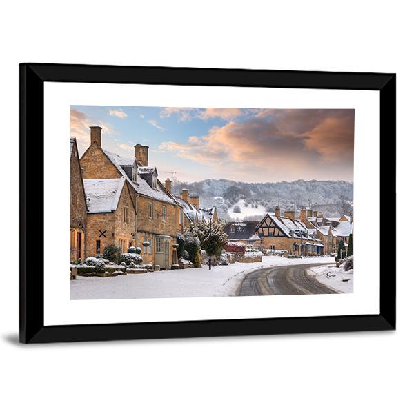 Cotswold Village In Snow Canvas Wall Art-3 Horizontal-Gallery Wrap-25" x 16"-Tiaracle