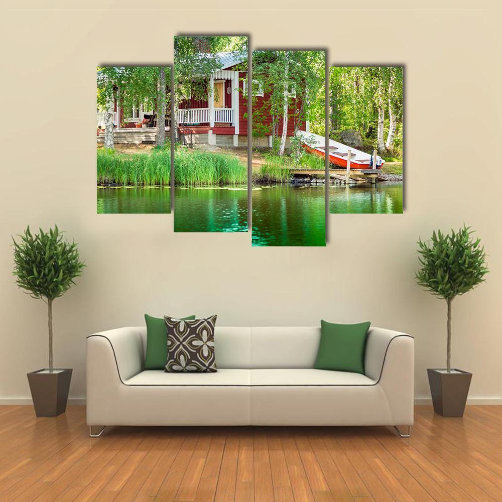 Cottage By The Lake Canvas Wall Art-4 Pop-Gallery Wrap-50" x 32"-Tiaracle