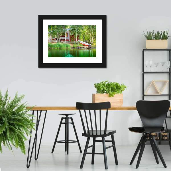 Cottage By The Lake Canvas Wall Art-3 Horizontal-Gallery Wrap-25" x 16"-Tiaracle