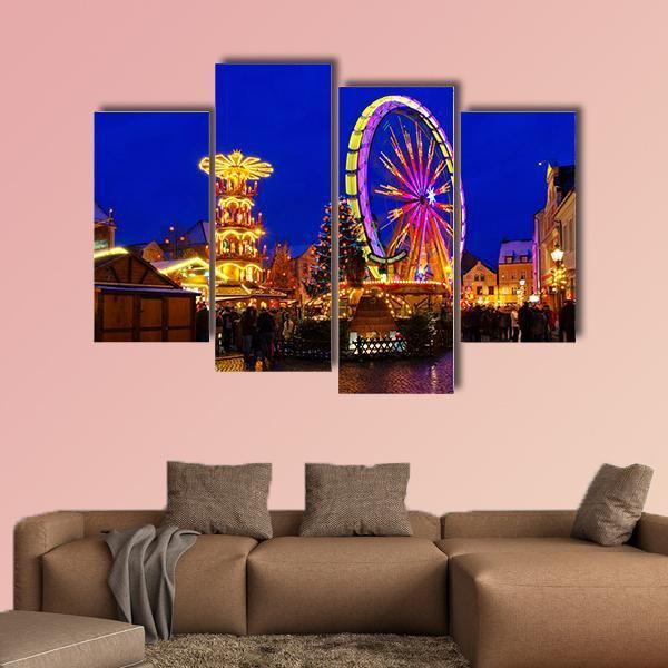Cottbus Christmas Market Canvas Wall Art-4 Pop-Gallery Wrap-50" x 32"-Tiaracle