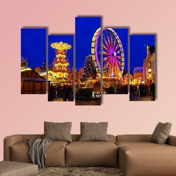 Cottbus Christmas Market Canvas Wall Art-5 Pop-Gallery Wrap-47" x 32"-Tiaracle